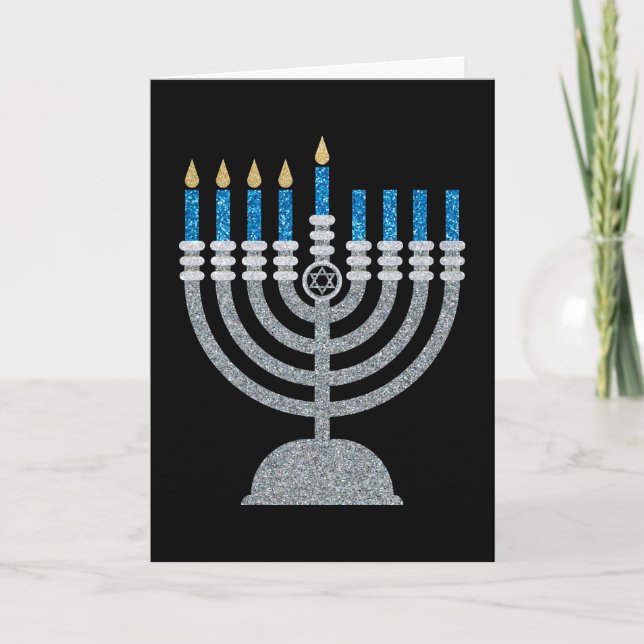 4th Night of Hanukkah Glitter Card (Front)