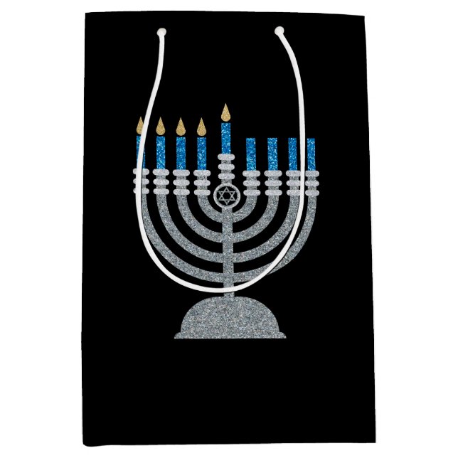 4th Night of Hanukkah Glitter Medium Gift Bag (Front)