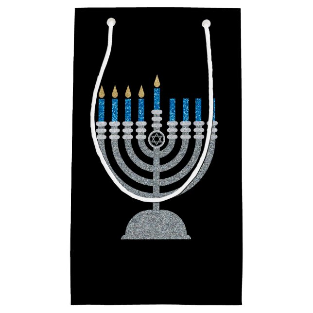 4th Night of Hanukkah Glitter Small Gift Bag (Front)