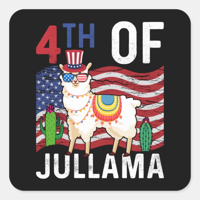 4Th Of Jullama LLama Patriotic US Flag 4th Of July Square Sticker (Front)