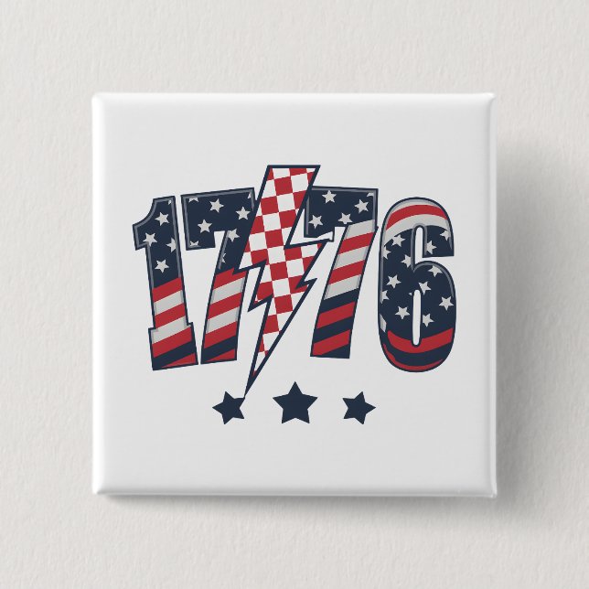 4th of July 1776 2 Inch Square Button (Front)