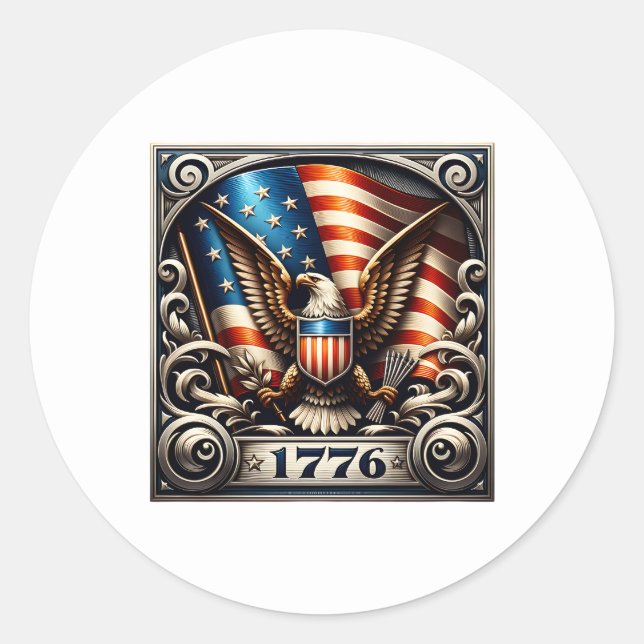 4th of July 1776 Independence Day Classic Round Sticker (Front)