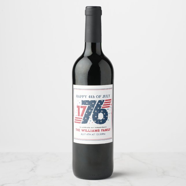 4th of July 1776 Independence Day Party Wine Label (Front)