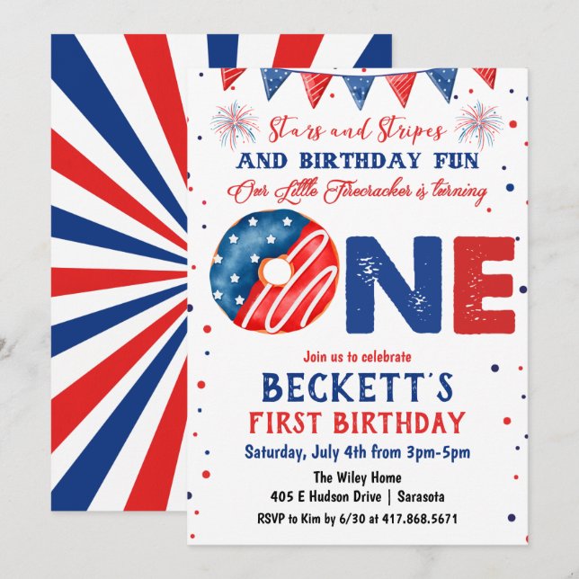 4th of July 1st Birthday Invitation (Front/Back)