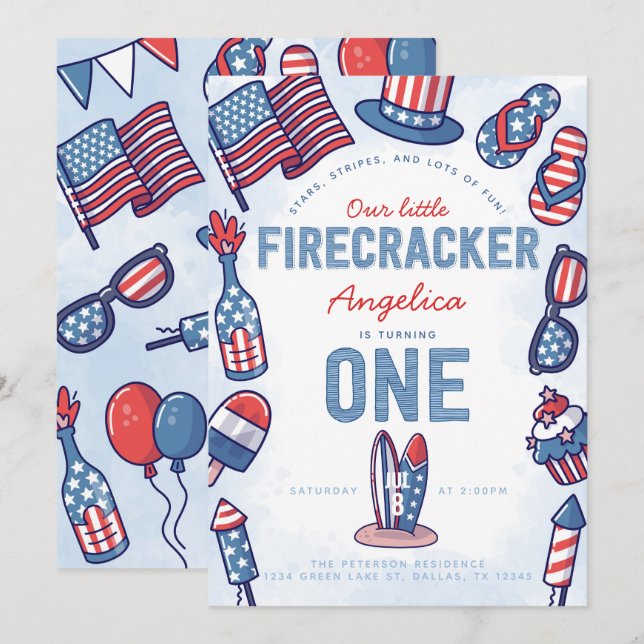 4th of July 1st Birthday Party Invitation (Front/Back)