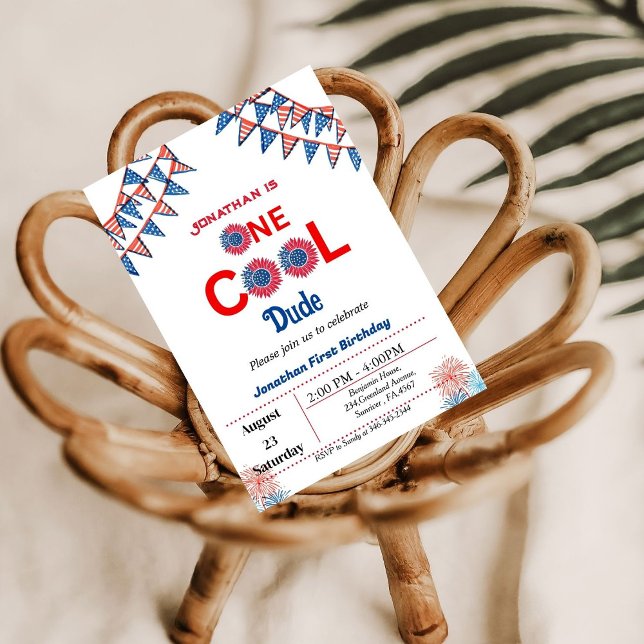 4th of july 1st birthday red white  blue patriotic invitation (Creator Uploaded)