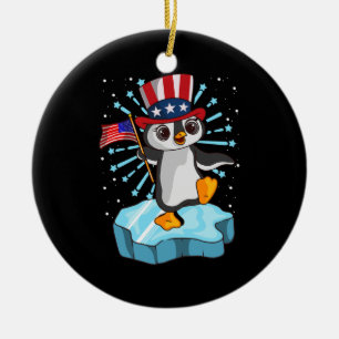 4th Of July 2021 Penguin Ceramic Ornament