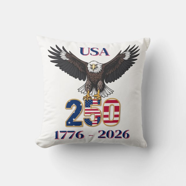 4th of July 250 Years Anniversary USA Bald Eagle Throw Pillow (Front)