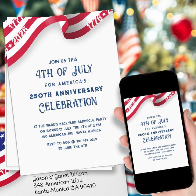 4th Of July 250th Anniversary Celebration Party Invitation (Creator Uploaded)