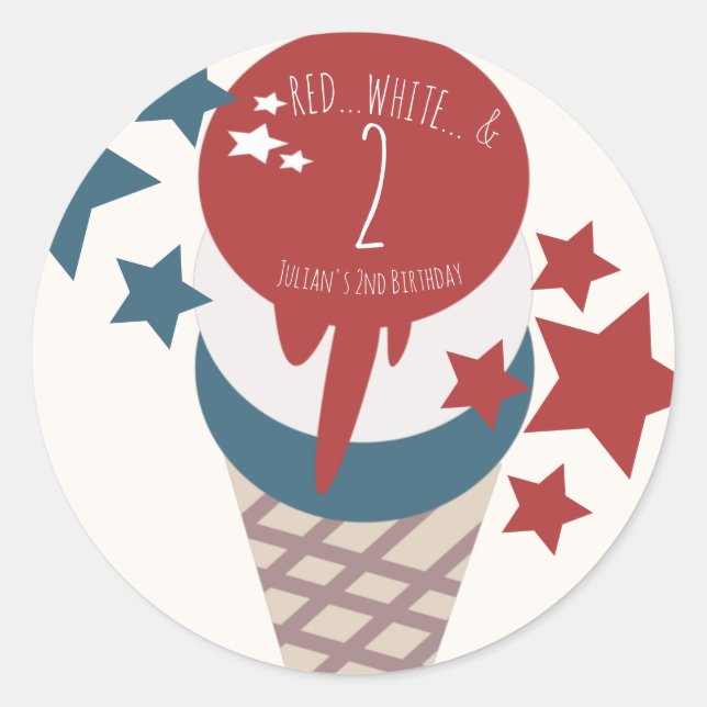 4th of July 2nd Birthday Ice Cream Stars  Classic Round Sticker (Front)