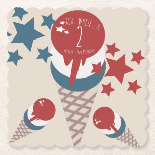 4th of July 2nd Birthday Ice Cream Stars Paper Coaster