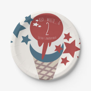 4th of July 2nd Birthday Ice Cream Stars  Paper Plate