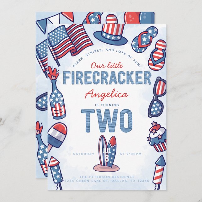 4th of July 2nd Birthday Party Invitation (Front/Back)