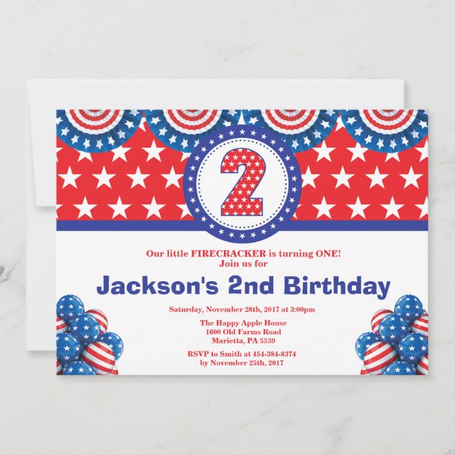 4th of July 2nd Second Birthday Invitation (Front)
