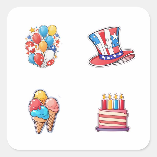 4th of July 4 Pack Stickers (Front)