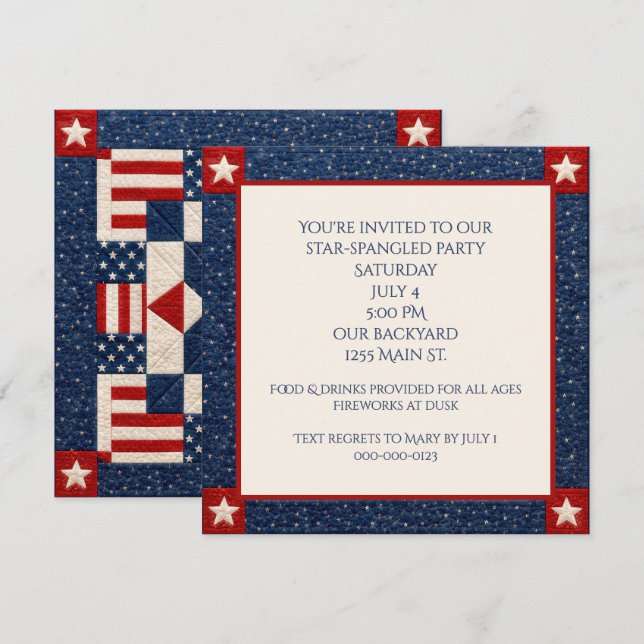 4th of July 4th Star Spangled Quilt Invitation (Front/Back)