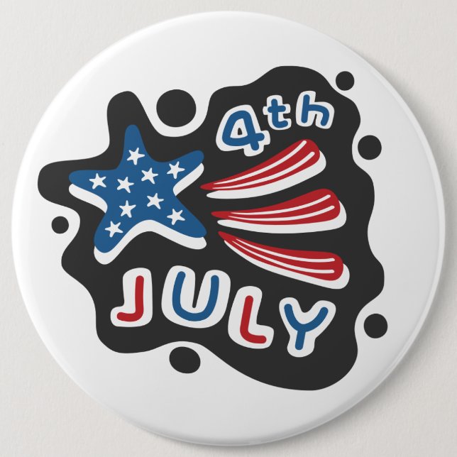 4th of July  6 Inch Round Button (Front)