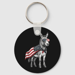 4th Of July Aamerican Flag Patriotic Farm Animal Keychain