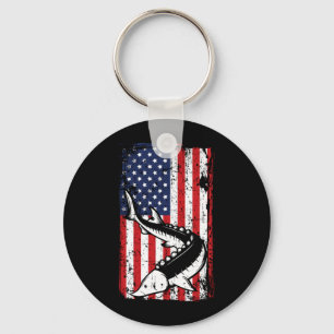 4th Of July Aamerican Flag Sturgeon Fishing Dad Keychain