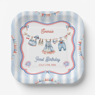 4th of July All American Girl 1st Birthday Paper Plate