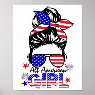 4th Of July All American Girls Messy Bun Poster