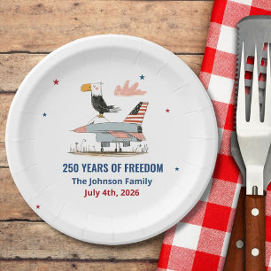 4th of July America 250th Eagle Jet Fighter Plane Paper Plate