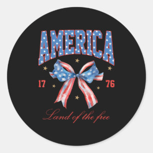 4th Of July America Coquette Bow Independence Day  Classic Round Sticker