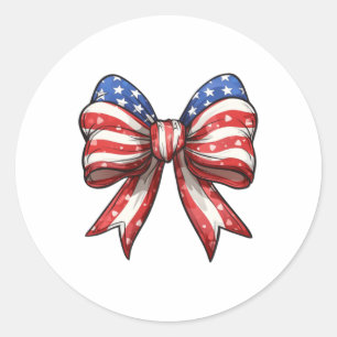 4th Of July America Coquette Bow Independence Day  Classic Round Sticker