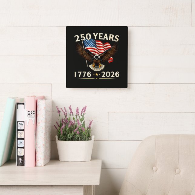 4th of July America US Patriotic Eagle  Square Wall Clock (Reading Room)