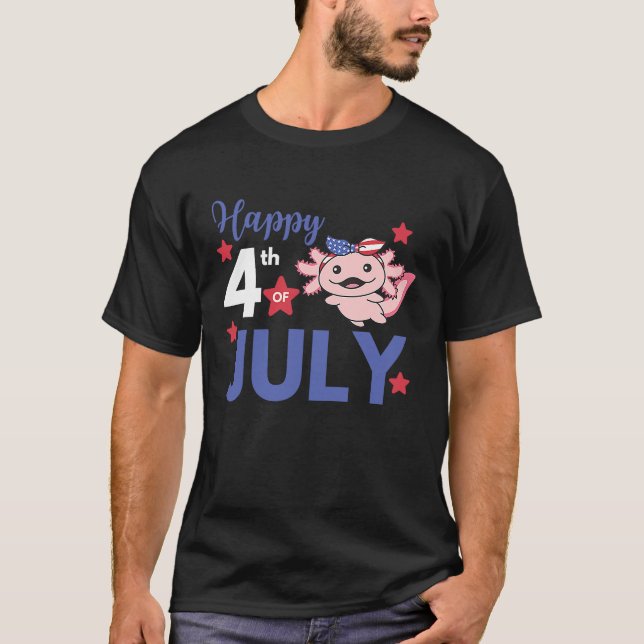 4th Of July American Axolotl For Kids Cute Usa Axo T-Shirt (Front)