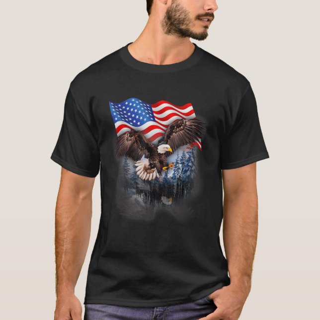 4Th Of July American Flag Bald Eagle T-Shirt (Front)