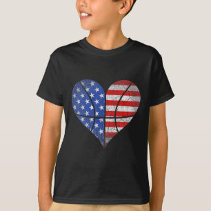 4th Of July American Flag Basketball Heart USA Wom T-Shirt