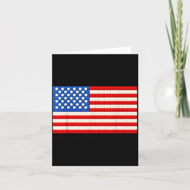 4th of July American Flag Building Blocks Bricks Card (Front)