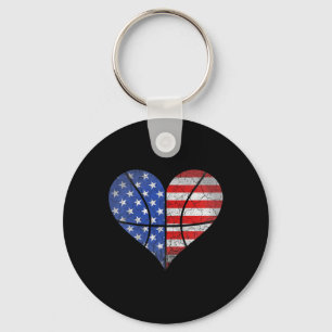 4th Of July American Flag Bysketbyll Heart Usa Wom Keychain