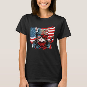 4th Of July American Flag Cat Military Kitten T-Shirt