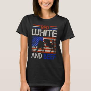 4th of July American Flag Cattle Cow Red white and T-Shirt