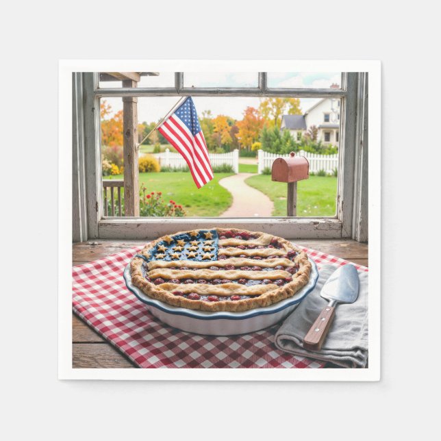 4th of July American Flag Cherry Pie Napkin (Front)