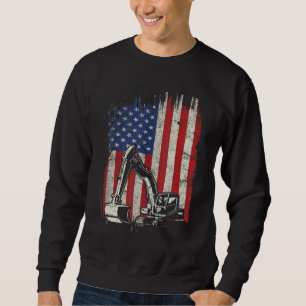 4th Of July American Flag Construction Backhoe Exc Sweatshirt