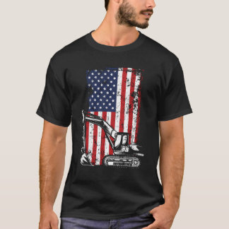 4Th Of July American Flag Construction Backhoe Exc T-Shirt