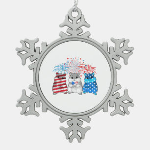 4th Of July American Flag Happy Guinea Pig Snowflake Pewter Christmas Ornament