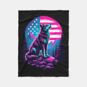 4th Of July American Flag Howling Wolf Under Usa M Fleece Blanket