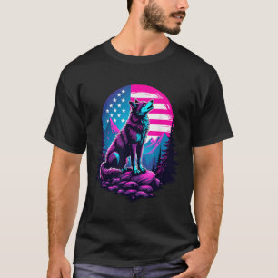4th Of July American Flag Howling Wolf Under Usa M T-Shirt