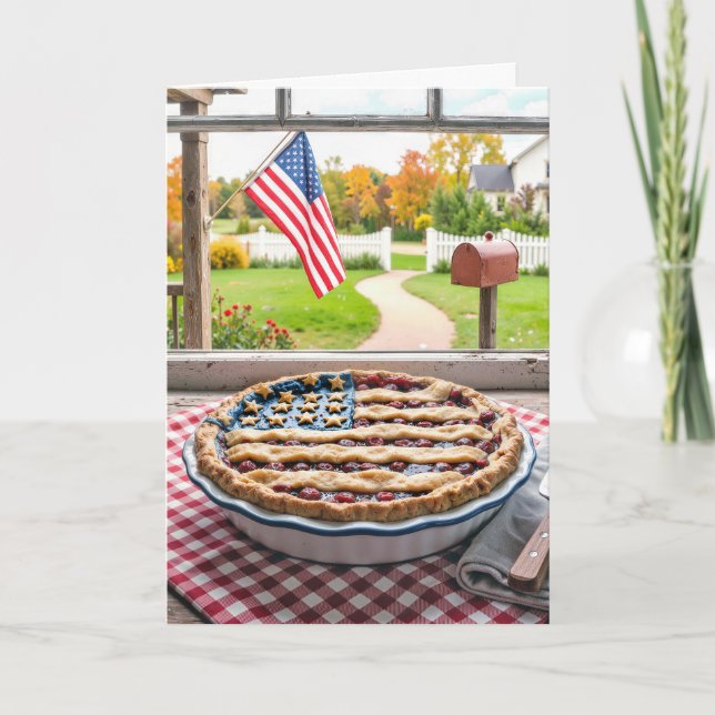 4th of July American Flag on a Cherry Pie Card (Front)