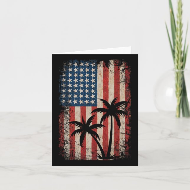 4th Of July American Flag Palm Trees Usa America P Card (Front)