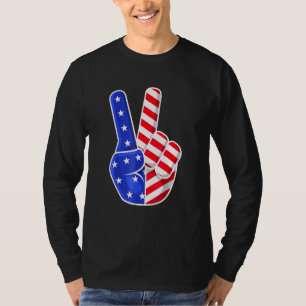 4th Of July American Flag Peace Sign Hand Patrioti T-Shirt