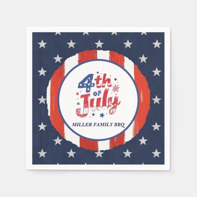 4th of July American flag Personalized Paper  Napkin (Front)