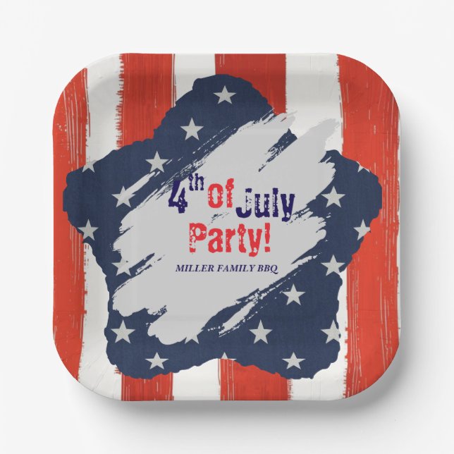 4th of July American Flag Personalized Paper  Plate (Front)