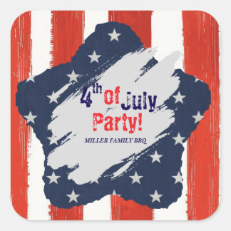 4th of July American Flag Personalized Paper Square Sticker