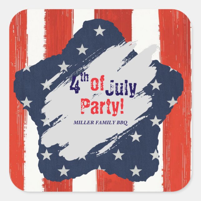 4th of July American Flag Personalized Paper  Square Sticker (Front)