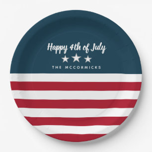 4th of July American Flag Personalized Party Paper Plate